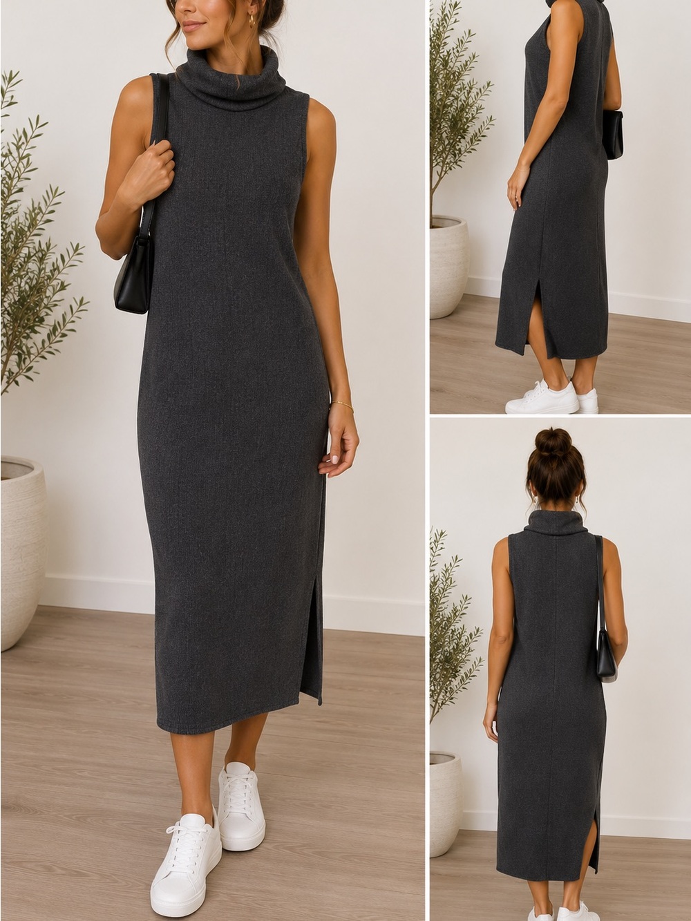 Jolie Sleeveless Turtleneck Maxi Dress - Charcoal Gray